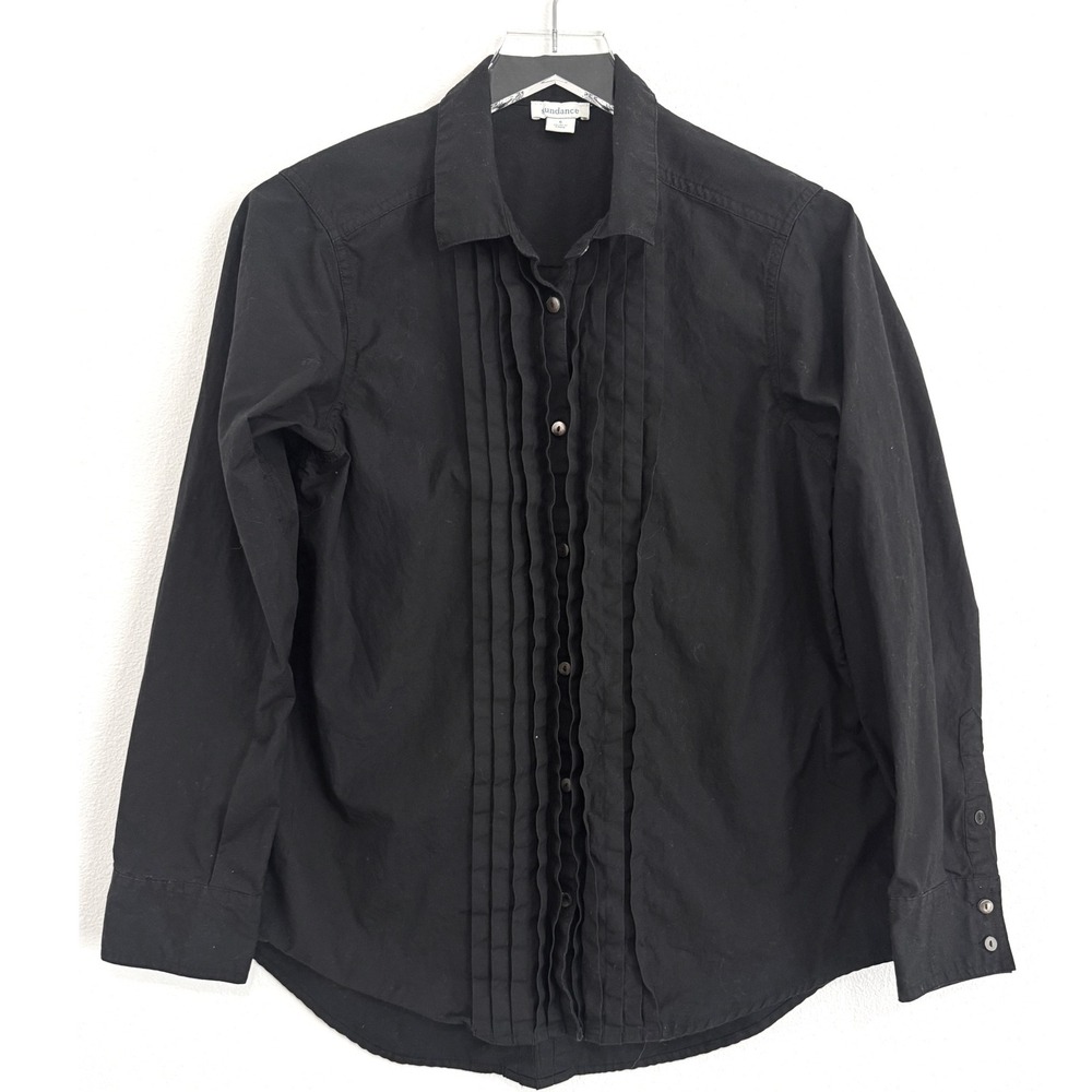 Sundance Alyona Women's Black Long Sleeve Pleated Front Button-Up Blouse